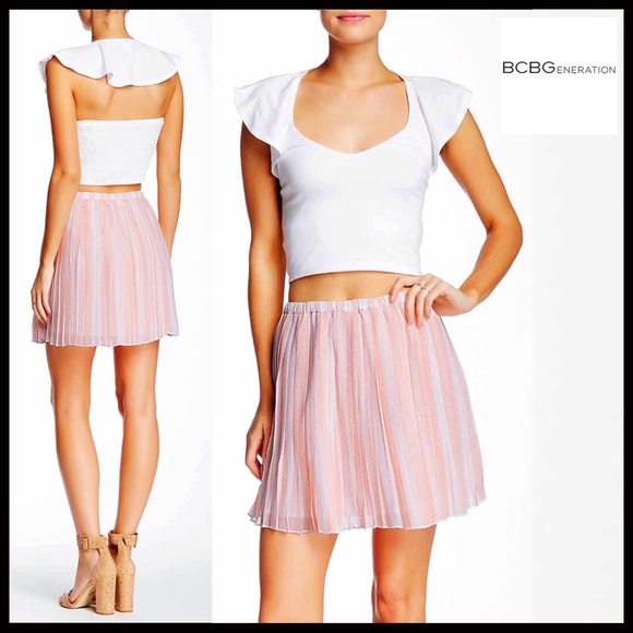 BCBGENERATION PLEATED CHIFFON PASTEL MINI SKIRT - Picture 8 of 8